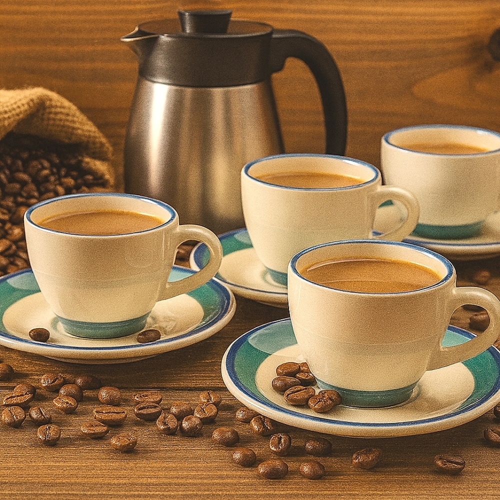 🌊 Pfaltzgraff Ocean Breeze Cups & Saucers – Set of 4 (1990s Vintage)